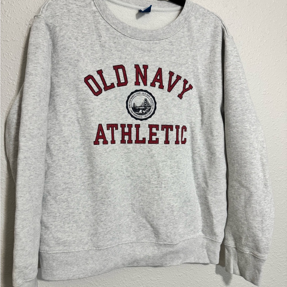Old Navy Light Gray Sweatshirt with Red Print